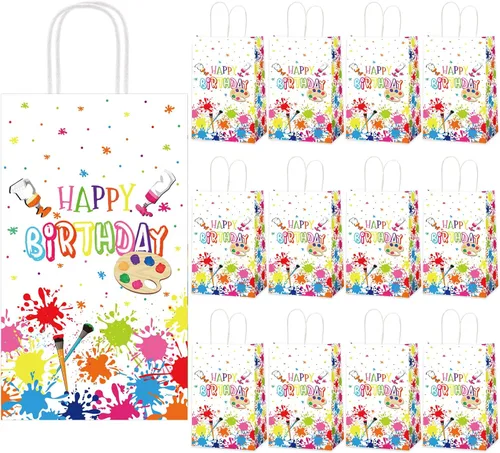 gisgfim 12 bolsas de arte de pintura prémium con temática artística de cumpleaños, bolsas de golosinas, suministros de regalo, bolsas de regalo,
