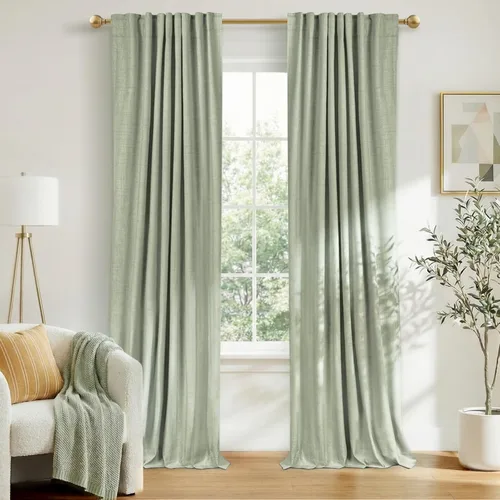 Vista 36 de 100% Blackout Shield Cortinas opacas de lino para dormitorio de 96 pulgadas de largo, con pestaña trasera, bolsillo para barra, cortinas para sala
