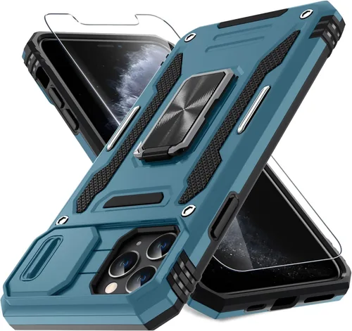 Vista 71 de DEERLAMN Funda para iPhone Air de 6.5 pulgadas con cubierta deslizante para cámara + protector de pantalla (2 paquetes), soporte de anillo giratorio