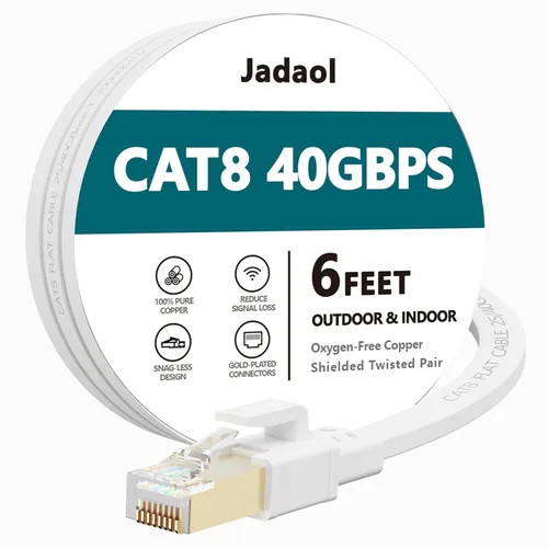 Vista 9 de Jadaol Cable Ethernet Cat 8 de 1.5 pies, 40 Gbps 2000 MHz, cable de conexión LAN RJ45 S/FTP, cable de red Cat8 de alta velocidad para enrutador