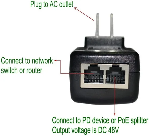 Vista 3 de Jeirdus 48V 0.5A Fuente de alimentación pasiva a través de Ethernet Inyector PoE Adaptador Ethernet con enchufe de pared Cumple con IEEE 802.3af