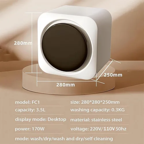Vista 4 de Mini lavadora y secadora portátil 2 en 1, mini lavadora con panel de control LCD, tambor compacto de acero inoxidable, para ropa pequeña, ropa