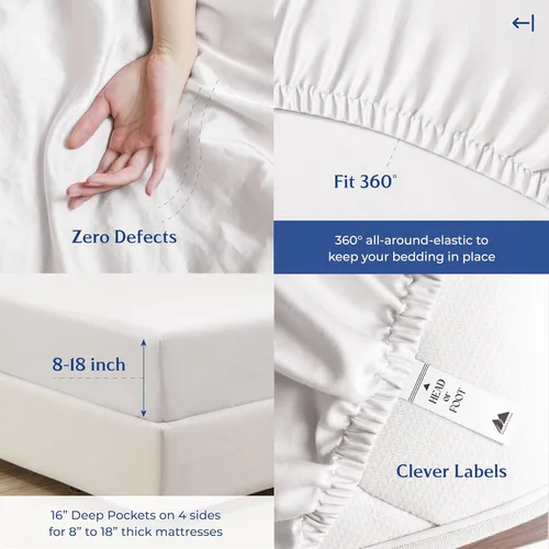 Vista 87 de Mayfair Linen Juego de sábanas de 4 piezas de tejido de percal de 100 % algodón orgánico, suave, refrescante, transpirable y con bolsillo profundo