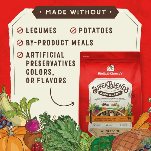 Vista 5 de Stella & Chewy's SuperBlends Raw Blend - Receta de carne de res alimentada con pasto, hígado de res y cordero con superalimentos, bolsa de 3.25