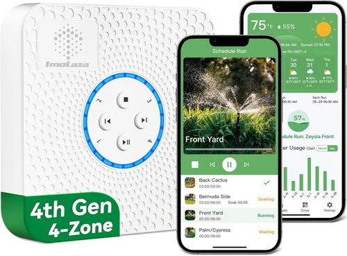 ImoLaza ET Master Controlador inteligente de rociadores de 4ª generación: controlador de riego WiFi de 4 zonas mejorado con riego automatizado,