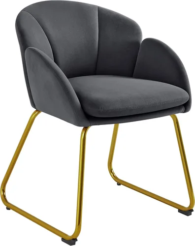 Vista 37 de Yaheetech Sillón moderno de piel sintética, silla de maquillaje en forma de flor con patas de metal dorado para sala de estar, sala de maquillaje