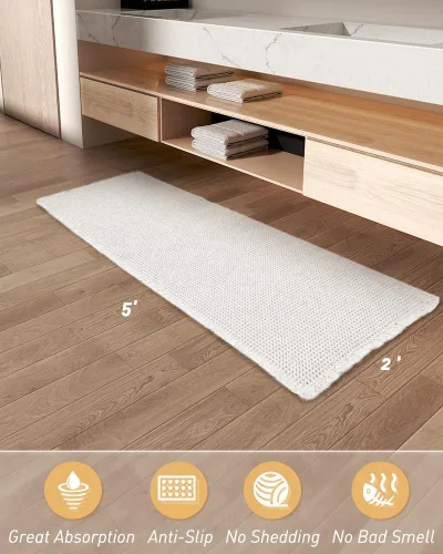 Vista 119 de Alfombra de baño mejorada con diseño de gofres, absorbente y antideslizante Negro