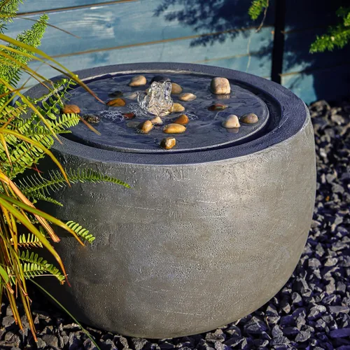 Vista 5 de Fuente de agua de jardín Tankana para exteriores con burbujas, función de agua interior con luces y bomba, cascada de guijarros con efecto