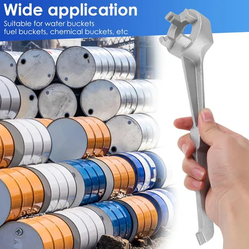 Vista 6 de 2 llaves de barril, llave de tapón de tambor 3 en 1, herramienta de abridor de barril de aluminio para abrir tambor de 10, 15, 20, 30, 55 galones