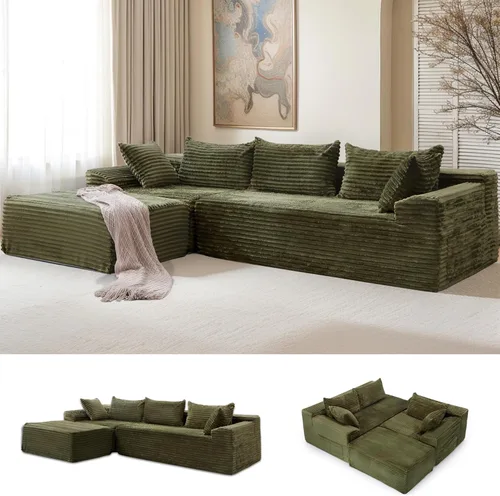 Vista 10 de Korser Sofá modular modular en forma de L de 110 pulgadas con diván, cómodo sofá esponjoso de pana sin hueso con asiento profundo y bolsillos