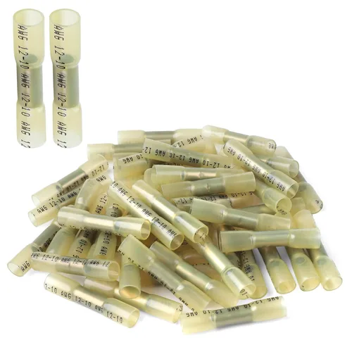 Vista 8 de 50 conectores de cable a tope termorretráctiles, 50 unidades de 14-12 AWG con aislamiento negro, impermeables, conectores de cable eléctrico