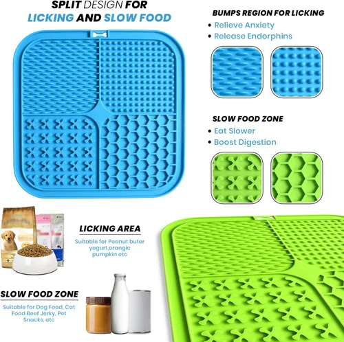 Vista 3 de Alfombrilla para lamer para perros 2 alfombrillas de alimentación lenta para perros Almohadilla de silicona para lamer con ventosas para aliviar
