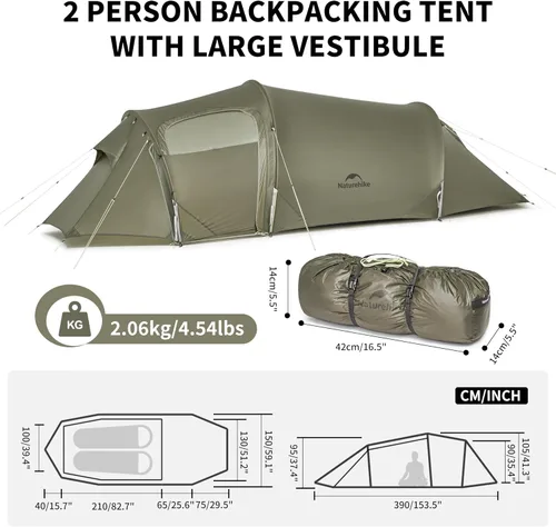 Vista 8 de Naturehike Opalus 4 Season Camping Tent, Waterproof 2-3 Person Backpacking Tent, Double Layer Tunnel Winter Tents for Camping