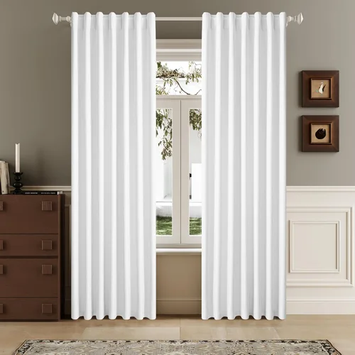 Vista 25 de Cortinas opacas de lino óxido de 108 pulgadas de largo, juego de 2 paneles para sala de estar, opacas, privacidad, pestaña trasera, aislamiento