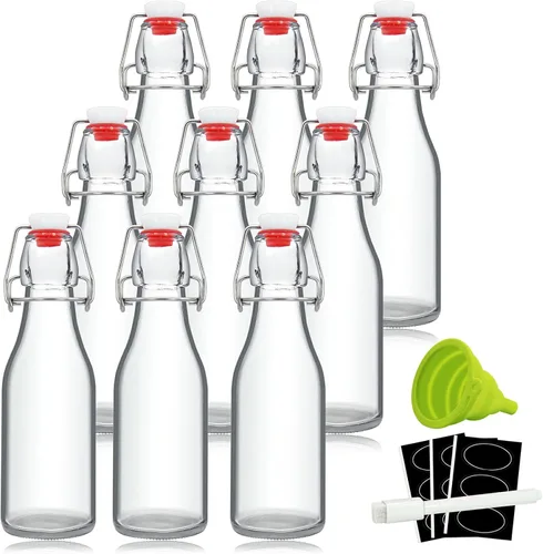 YEBODA Botellas abatibles de 8 onzas, botella de cerveza de vidrio con cierre de goma hermético, tapas abatibles para elaboración casera de