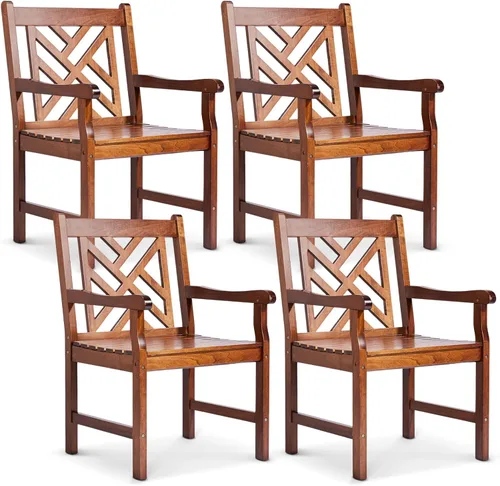 Vista 9 de VINGLI Sillas de comedor al aire libre, sillas de patio de madera resistente de 330 libras con respaldo cómodo, sillas de comedor de madera maciza