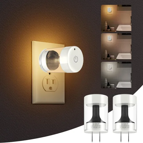 TSEXES Paquete de 2 luces LED nocturnas enchufables a la pared, temperatura de color ajustable de 3000 K/4000 K/5000 K, control táctil, luz nocturna