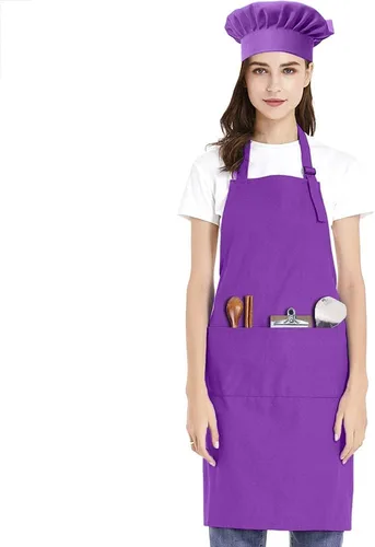 Vista 13 de TopTie Juego de delantal ajustable de lona de algodón y sombrero de chef para hombres y mujeres