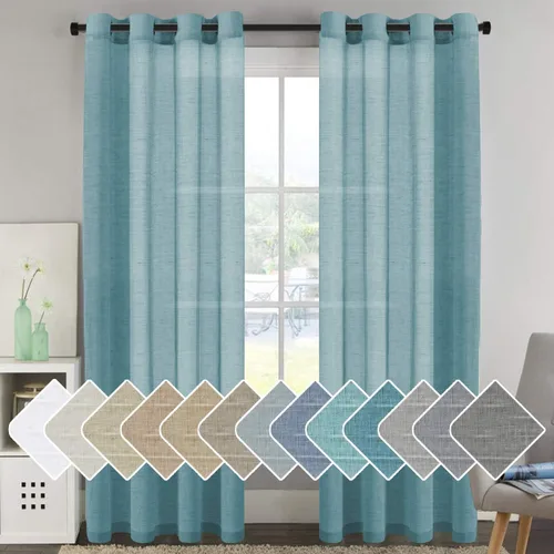Vista 32 de H.VERESAILTEX - Cortinas de lino natural mezclado con 2 paneles semi transparentes de lino texturizado para sala de estar/dormitorio filtrado