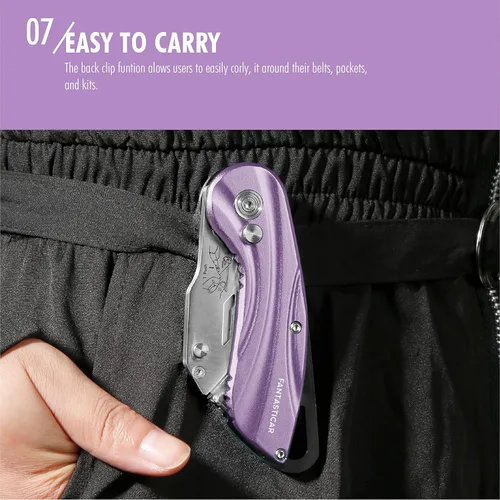 Vista 7 de FantastiCAR - Cuchillo plegable con caja para regalo, cuchillo utilitario de metal resistente con 5 cuchillas adicionales, cambio rápido