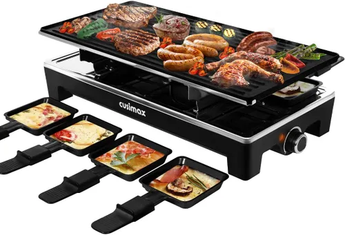 Vista 9 de Parrilla de Mesa Raclette, CUSIMAX Parrilla Eléctrica, Parrilla de Interior Parrilla Coreana BBQ con Placa Antiadherente Reversible 2 en 1, Máquina
