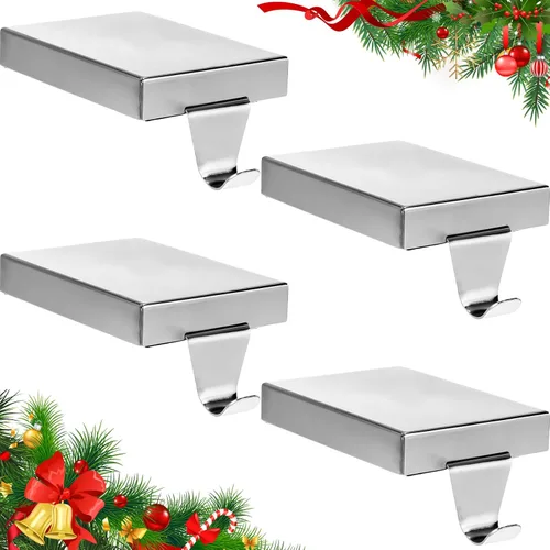 Zonon Soportes de calcetines de Navidad para manto, ganchos de hierro resistentes para calcetines, con almohadilla protectora antideslizante, Plata