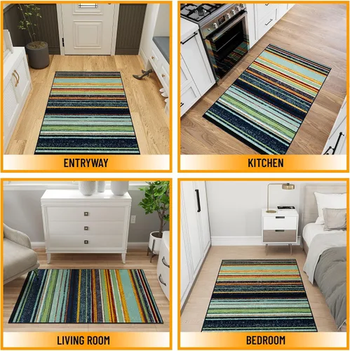 Vista 18 de Ottomanson, tapete de área Boxes Hallway Runner – Small Throw Rug with Rubber Backing – Thin Carpet for Bedroom Bathroom Laundry Room, 20" x 53