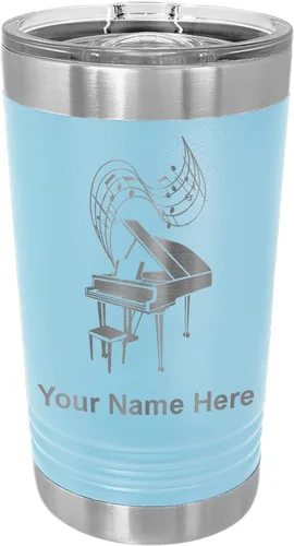 Vista 21 de LaserGram Vaso de pinta aislado al vacío de 16 onzas, piano de cola, grabado personalizado incluido (negro)