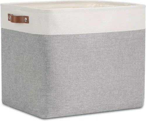 Vista 31 de DULLEMELO Cesta de almacenamiento pequeña para estantes, pequeña cesta plegable de tela rectangular para estantes, armarios, guardería, hogar, Beige