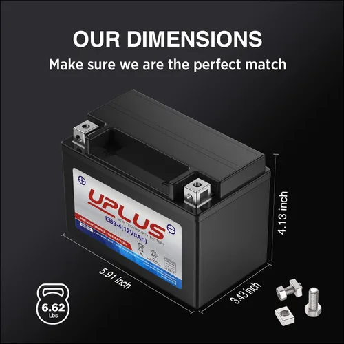 Vista 3 de Batería de motocicleta YTX9-BS, UPLUS EB9-4 12 Volt 8 AH para ATV, scooter, batería sellada AGM libre de mantenimiento - Baterías Powersport