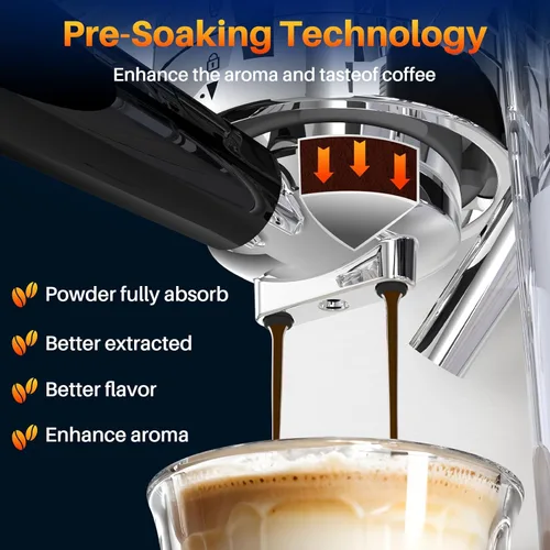 Vista 4 de Máquina de Espresso de 20 Bares con Pantalla Táctil, Cafetera de Espresso con Espumador de Leche Automático para Cappuccino y Latte, Cafetera
