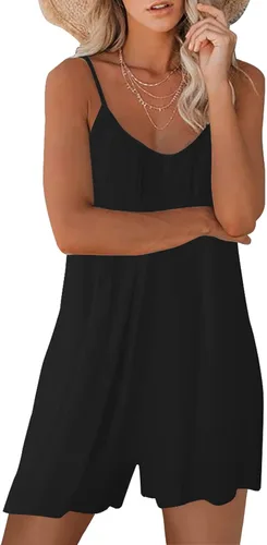 Vista 2 de Womens Summer Casual Sleeveless Romper Loose Adjustable Spaghetti Strap Shorts Jumpsuits with Pockets Outfits Clothes