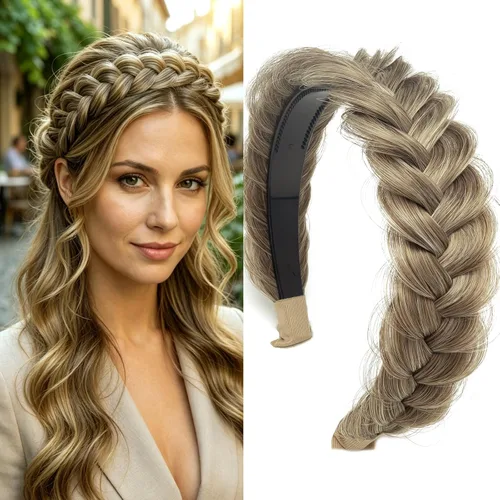 Vista 12 de Diadema Ancha Trenzada Aro Accesorios de Moda para el Cabello Banda Elástica Antideslizante para Mujeres y Niñas (Color Bronce Antiguo)