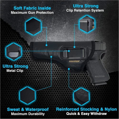 Vista 2 de Houston Gun Holsters ECO Leather IWB Holster – Full Size Double Stack 5.0–5.3 Inch Barrel – Fits GLK 34 47 20 21 SIG P320 X5 Beretta 92FS FN 5.7