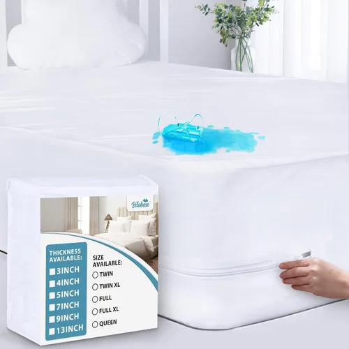 Vista 8 de Protección de colchón con zíper para cama individual impermeable (4/5/7/9 pulgadas), funda para colchón de 6 lados con zíper, compatible con Yaxa