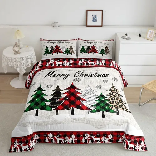 Vista 47 de Manfei Juego de edredón de Navidad, tamaño King, juego de edredón de árbol de Navidad, muñeco de nieve con 2 fundas de almohada, juego de ropa