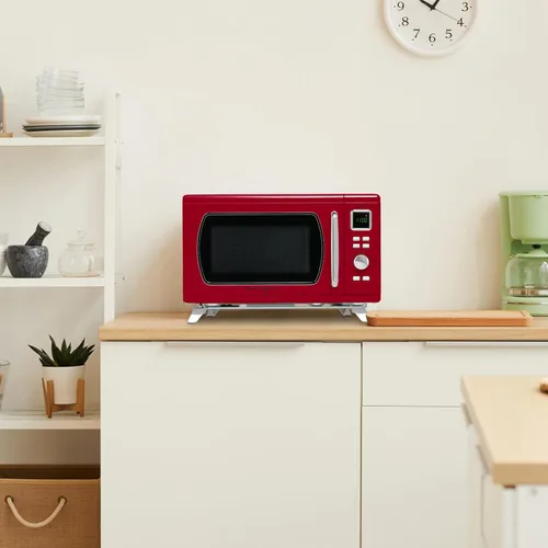 Vista 7 de Nostalgia Mid-Century Retro - Horno de microondas para encimera, grande 900 vatios, 0.9 pies cúbicos, 8 ajustes de cocción preprogramados, reloj