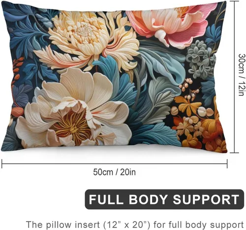 Vista 2 de Fundas de almohada florales azules de 12 x 20 pulgadas para primavera y verano, funda de cojín decorativa con cremallera, fundas de almohada