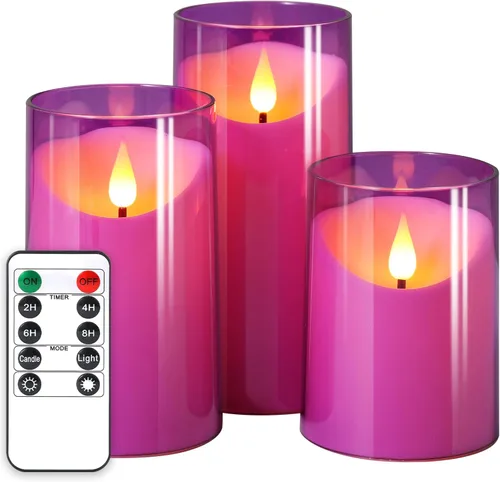 Vista 18 de NURADA Velas sin llama con control remoto y temporizador: juego de 2 velas LED acrílicas con mecha 3D que funcionan con pilas, velas falsas