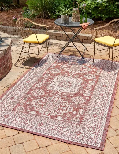 Vista 62 de Unique Loom Outdoor Aztec Collection Alfombra de área, Chalca (7 pies 10 pulgadas, cuadrada, azul/marfil)