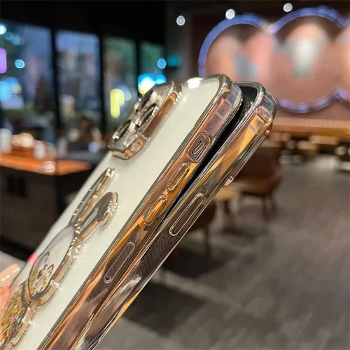 Vista 6 de Funda compatible con iPhone 15 Pro Max con protector de lente de cámara para mujeres y niñas, de lujo, galvanizado, transparente, con purpurina