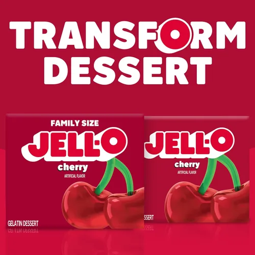 Vista 8 de Jell-O Mezcla de postre de gelatina de cereza, tamaño familiar, caja de 6 onzas