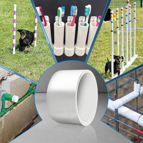Vista 6 de Tapón de PVC blanco de 1-1/2 pulgadas para extremo de tubería, 10 piezas de conector de adaptador de rosca de PVC para tubería, conector de tapón