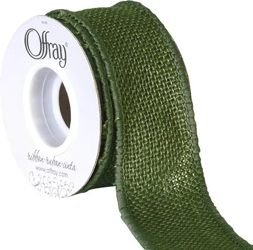 Offray - Cinta de arpillera con borde con cable de 1.5 pulgadas de ancho, 3 yardas, verde musgo