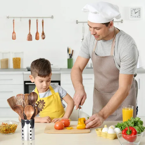 Vista 5 de Juego de utensilios de cocina con soporte, utensilios de cocina de madera para cocinar, cucharas de madera de teca natural para cocinar, juego
