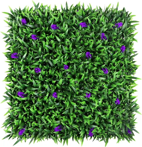 Pared de césped artificial, 12 piezas de 20 x 20 pulgadas, flores de lavanda, seto topiario, plantas de césped, paneles de fondo de pared para