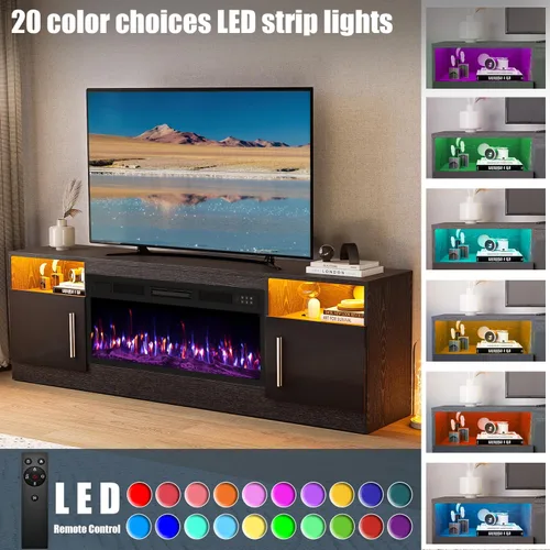 Vista 5 de VITESSE Chimenea con soporte para TV, chimenea eléctrica de 36 pulgadas, televisores de hasta 80 pulgadas, centro de entretenimiento con luz LED, 70