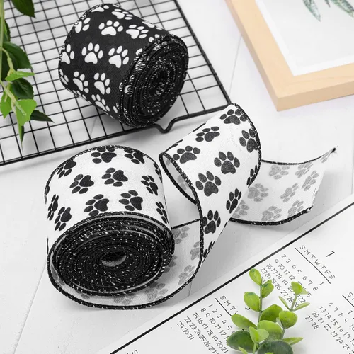 Vista 4 de Whaline Cintas con alambre de pata de perro de 20 yardas, 2 rollos de cintas decorativas para manualidades, manualidades, cachorros, mascotas