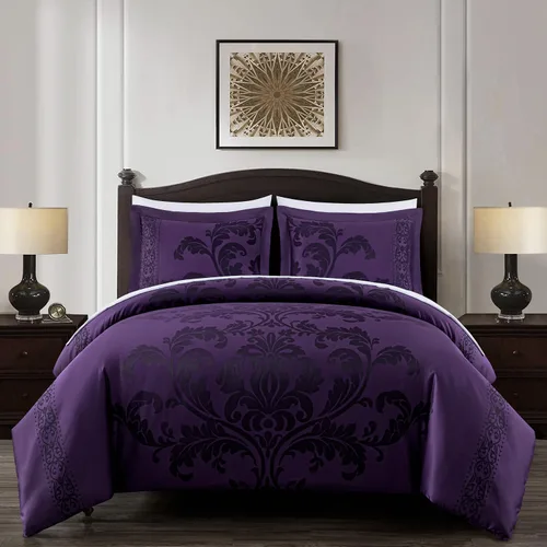 Vista 13 de Chezmoi Collection Valor - Juego de cama Queen de 7 piezas en una bolsa, edredón floral jacquard de lujo negro y dorado con sábanas para todas