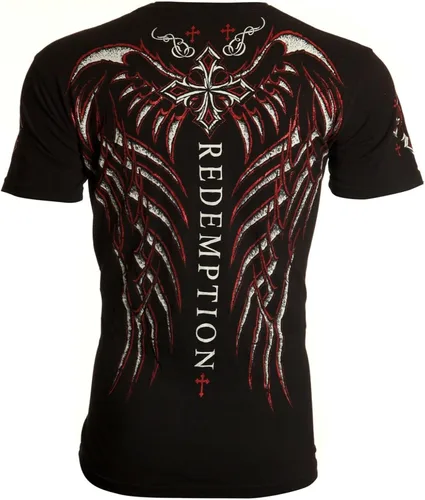 Archaic by Affliction - Camiseta para hombre, alas de columna vertebral, color negro, Negro -